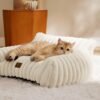 Bedsure Cute Couch for Pets - Fluffy Cat Sofa with Premium Soft Corduroy Fleece, Fuzzy Couch Bed with Removable Washable Cover, Supportive Cat Chair for Indoor Cats, 24inch, Cream - Image 9