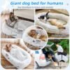 Human Dog Bed, 71"x45"x12" Dog Beds for Humans Size Fits You and Pets, Washable Faux Fur Human Dog Bed for People Doze Off, Napping Orthopedic Dog Bed, Present Plump Pillow, Blanket, Strap - Grey