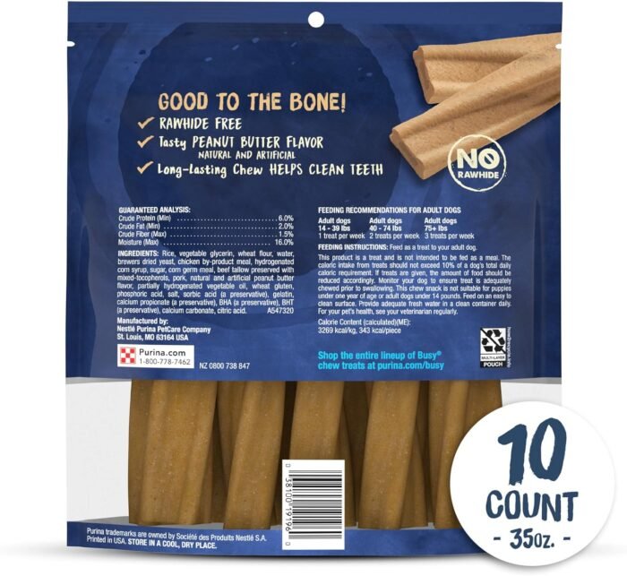 Purina Busy Bone Made in USA Facilities, Long Lasting Small/Medium Breed Adult Dog Chews, Peanut Butter Flavor - 10 ct. Pouch
