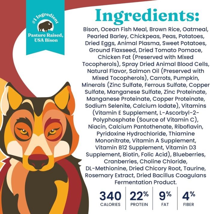 Solid Gold Large Breed Adult Dry Dog Food Whole Grain Kibble with Real Bison, Brown Rice, Sweet Potato and Omega 3 Fish Oil for Dogs, Probiotics - Nutrientboost - 22 LB