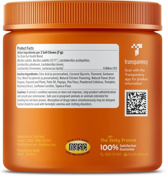 Zesty Paws Probiotics for Dogs - Digestive Enzymes for Gut Flora, Digestive Health, Diarrhea & Bowel Support - Clinically Studied DE111 - Dog Supplement Soft Chew for Pet Immune System - Chicken