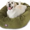 Majestic Pet 40 Inch Micro Velvet Calming Dog Bed Washable – Cozy Soft Round Dog Bed with Spine for Head Support - Fluffy Donut Dog Bed 40x29x9 (inch) – Round Pet Bed Large – Fern