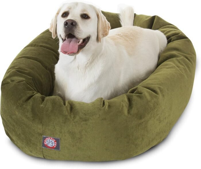 Majestic Pet 40 Inch Micro Velvet Calming Dog Bed Washable – Cozy Soft Round Dog Bed with Spine for Head Support - Fluffy Donut Dog Bed 40x29x9 (inch) – Round Pet Bed Large – Fern