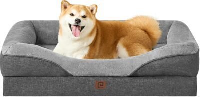 EHEYCIGA Memory Foam Dog Bed for Large Sized Dog, Orthopedic Dog Sofa Bed with Sides and Waterproof Liner, Washable Bolster Pet Bed Couch with Removable Cover, 36x27x7 Inch, Grey