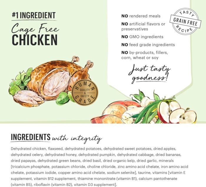The Honest Kitchen Human Grade Dehydrated Grain Free Dog Food – Complete Meal or Dog Food Topper – Chicken 4 lb (makes 16 lbs)