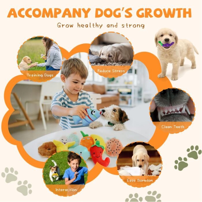 Charming Chorus 20-Pack Squeaky Dog Toys Set - Included 4 Dog Bags, Plush Puppy Toys with Irresistibly Cute Characters for Small Dogs, Interactive Dog Squeak Toys for Dog Fun&Teeth Cleaning