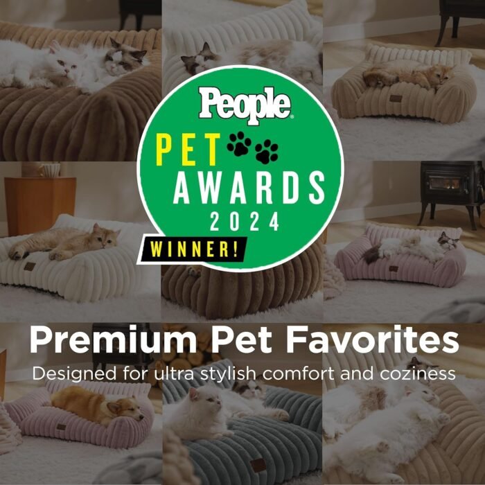 Bedsure Cute Couch for Pets - Fluffy Cat Sofa with Premium Soft Corduroy Fleece, Fuzzy Couch Bed with Removable Washable Cover, Supportive Cat Chair for Indoor Cats, 24inch, Cream