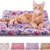 4 Pack Ultra Soft Dog Cat Bed Mat with Cute Prints Reversible Fleece Dog Crate Kennel Pad Cozy Washable Thickened Hamster Guinea Pig Pet Bed Mat for Small Animals(21 x 14 Inches,Vivid Color)