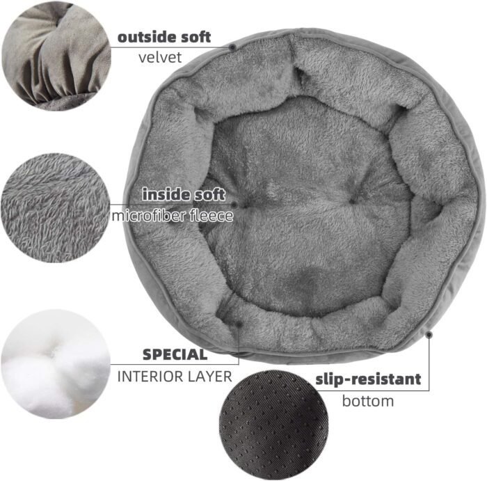 Asvin Small Dog Bed for Small Dogs, Cat Beds for Indoor Cats, Pet Bed for Puppy and Kitty, Extra Soft & Machine Washable with Anti-Slip & Water-Resistant Oxford Bottom, Grey, 20 inches
