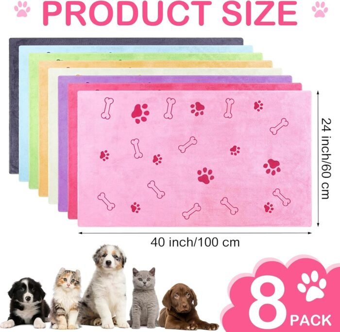 Chumia 8 Pcs Bulk Towels for Drying Dogs Cats Pet Towels Puppy Microfiber Quick Drying Dog Paw Bath Bathing Supplies Absorbent for Medium Pets(Sweet Color,40 x 24 Inch)