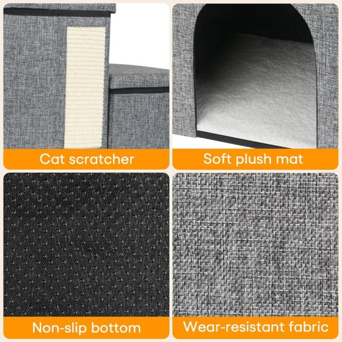 petizer Dog Stairs for Small Dogs, Foldable Pet Stairs for Couch/Bed with Storage Box, Condo and Cat Scratcher, Adjustable Non-Slip Dog Steps for Puppy, Cats, or Small (3-Step,17" H)