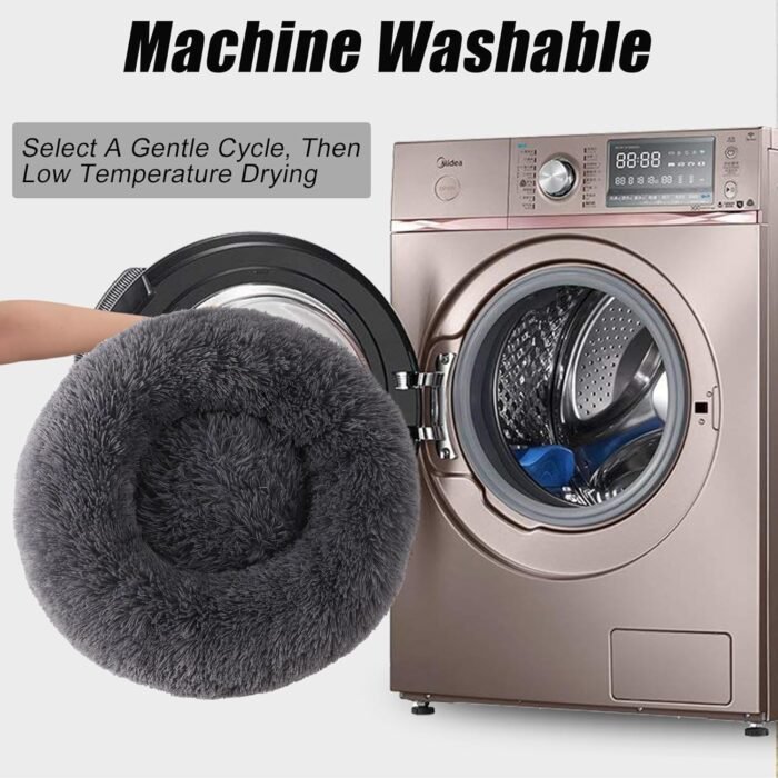 Calming Dog Bed, Dog Beds for Small Melium Dogs, Fluffy Donut Dog & Cat Bed Washable, Round Anti Anxiety Dog Bed, Small Dog Bed with Non-Slip Bottom (Dark Grey, 17" x 17")