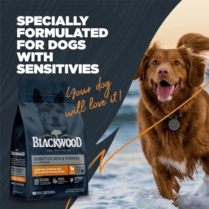 Blackwood Sensitive Skin & Stomach Dry Dog Food, Lamb Meal & Brown Rice with Ancient Grains, 24 Pound Bag with Prebiotics & Probiotics to Promote Gut Health