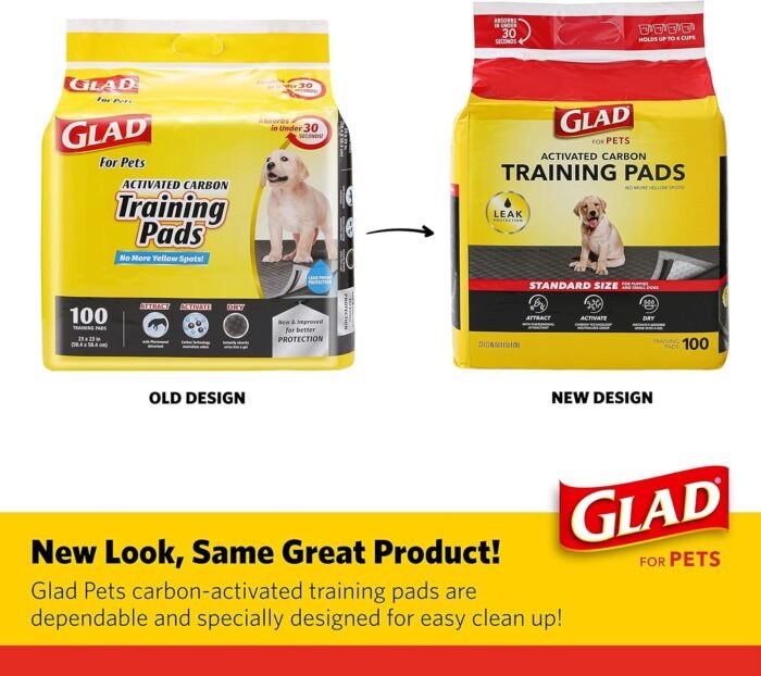 Glad for Pets Black Charcoal Puppy Pads 23" x 23" AllinOne Puppy Potty Training Pads That ABSORB & NEUTRALIZE Urine Instantly New & Improved Quality Puppy Pee Pads, (Pack of 1, 100 Count Total)