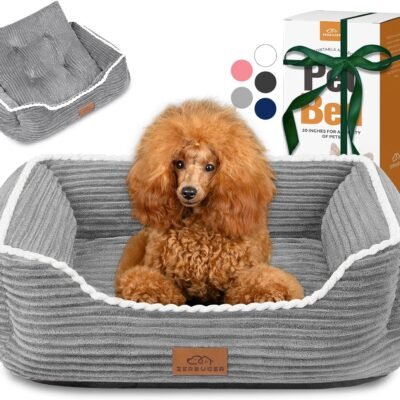 Rectangle Cat Dog Bed for Large Medium Small Pets Indoor Outdoor Machine Washable Sleeping Sofa Non-Slip Bottom Soft Puppy Bed Durable Orthopedic Calming Pet Cuddler (Large, Grey)