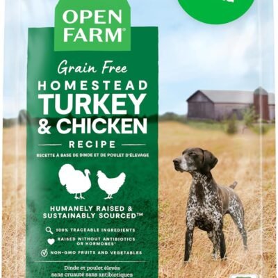 Open Farm, Grain-Free Dry Dog Food, Complete & Balanced Kibble, Sustainably & Ethically Sourced Ingredients, Non-GMO Veggies & Superfoods to Support Overall Health, Turkey and Chicken Recipe, 22lb Bag