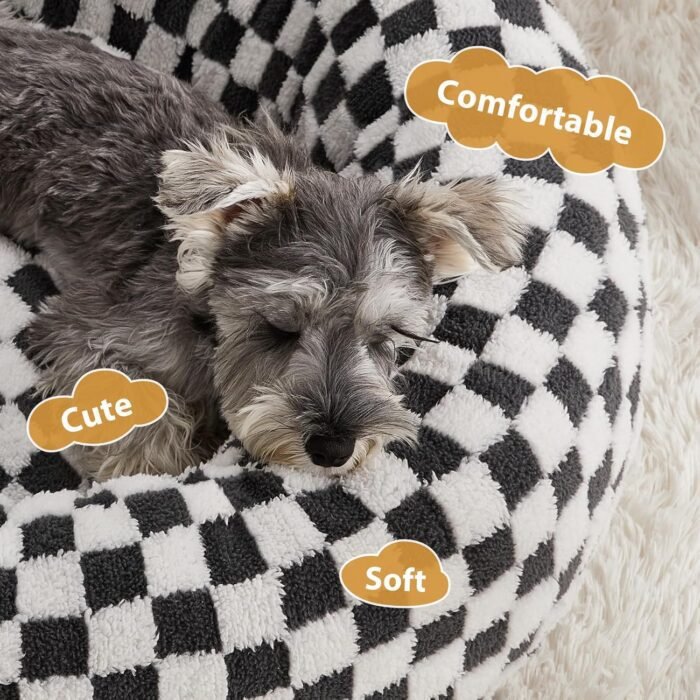 BFPETHOME Donut Dog Beds for Small Dog, Round Cat Beds for Indoor Cats, Calming Pet Bed for Puppy and Kitty with Non-Slip Bottom, Cute Fancy Dog Bed Machine Washable Plush Fabric