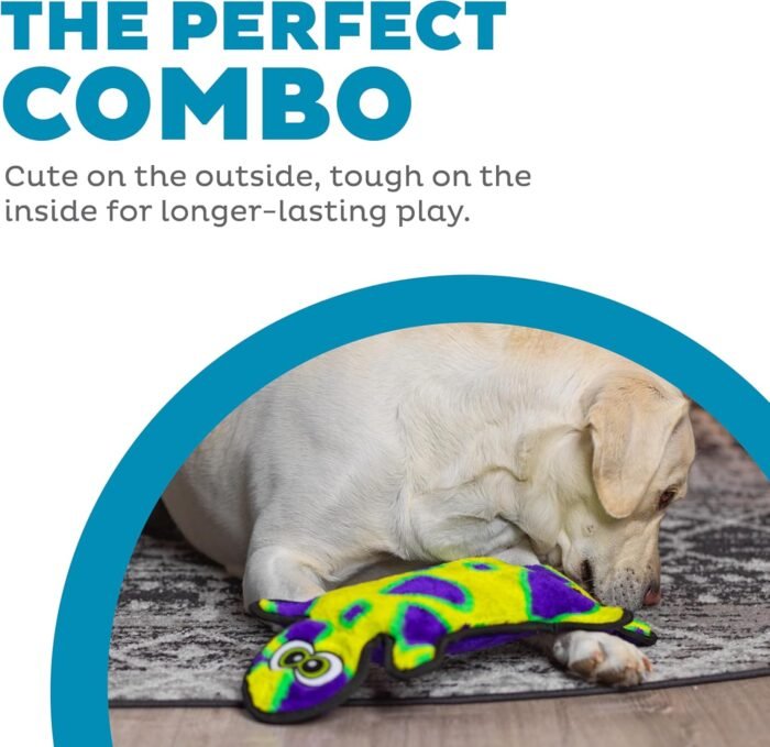 Outward Hound Durablez Tough Plush Squeaky Dog Toy, Gecko, Green, Large