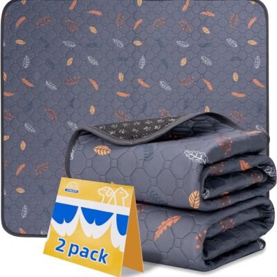 Washable Pee Pads for Dogs - 2-Pack Thick Heavy Absorbency Reusable Pee Pads Prevent Leakage Non-Slip, Waterproof Pet Training Pads for Puppy Playpen, Crate, Whelping Box, Potty Training, Grey