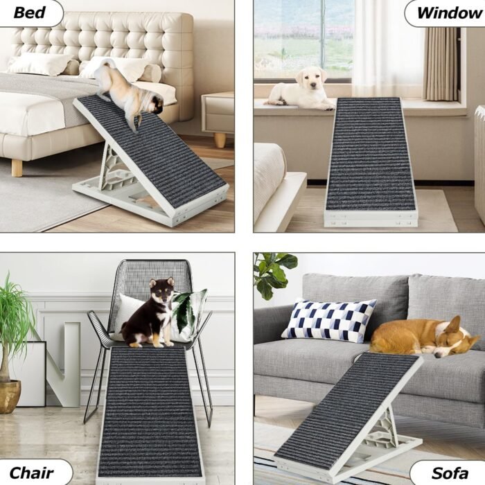 Adjustable Dog Ramp Bed for Small Pets Folding Collapsible Cat Ramps with Non Slip Carpet Portable Indoor Puppy Ramp for Sofa,Chair