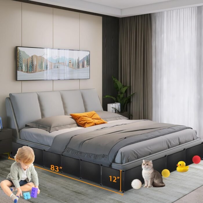 21 Pack Under Bed & Couch Blocker for Pets and Toys - 249" Length, 11.8" Height for One Side of Queen Bed | Includes Sticky Tape, Connectors & Zip Ties - Black