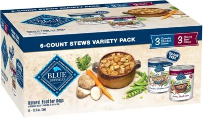 Blue Buffalo Blue's Stew Natural Wet Dog Food, Made with Natural Ingredients, Hearty Beef and Country Chicken Variety Pack, 12.5-oz. Cans, 6 Count