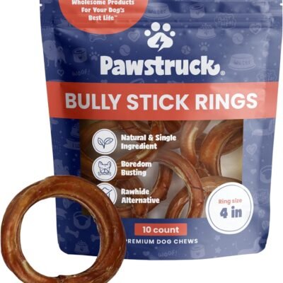 Pawstruck All-Natural 4" Bully Stick Rings for Dogs - Rawhide-Free, 100% Beef, Single Ingredient Dental Chew Bones - Fully Digestible, Low Odor - 10 Count - Packaging May Vary