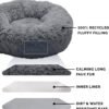 Furhaven 36" Round Calming Donut Dog Bed for Large/Medium Dogs, Refillable w/ Removable Washable Cover, For Dogs Up to 75 lbs - Shaggy Plush Long Faux Fur Donut Bed - Gray, Large