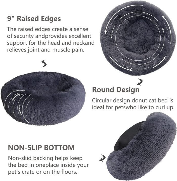 Small Calming Dogs Bed for Small Dogs Anti-Anxiety Machine Washable Fluffy Luxury Anti-Slip Waterproof Mute Base Warming Cozy Soft Pet Puppy Round Bed