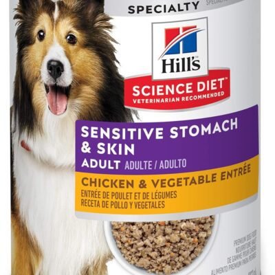 Hill's Science Diet Sensitive Stomach & Skin, Adult 1-6, Stomach & Skin Sensitivity Support, Wet Dog Food, Chicken & Vegetables Loaf, 12.8 oz Can, Case of 12