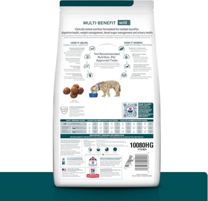 Hill's Prescription Diet w/d Multi-Benefit Digestive/Weight/Glucose/Urinary Management Chicken Flavor Dry Dog Food, Veterinary Diet, 27.5 lb. Bag