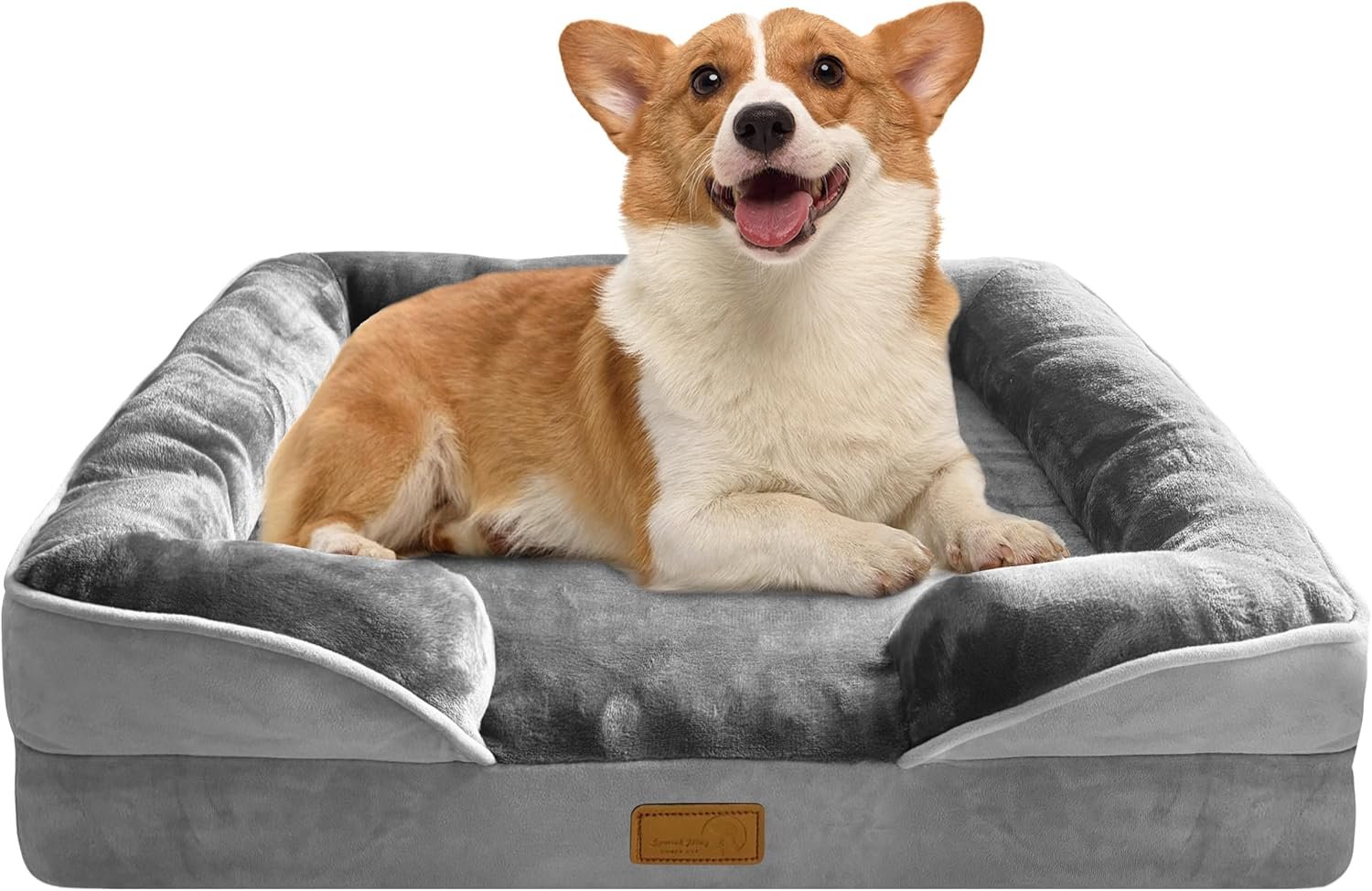 Orthopedic Dog Bed with Sides – Dog Sofa Beds for Medium Dogs, Supportive Foam Pet Couch Bed with Washable Removable Cover, Waterproof Lining and Non-Slip Bottom, Grey – M
