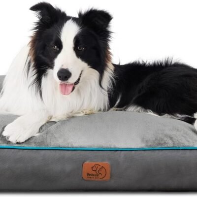 Bedsure Waterproof Dog Beds for Large Dogs - 4 Inch Thicken Up to 80lbs Pet Mat Pillows with Removable Washable Cover, Grey