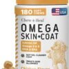 Salmon Oil for Dogs - 180 Soft Chew Omega Treats for Skin and Coat - Fish Oil Blend of Essential Fatty Acids, Omega 3 and 6, Vitamins, Antioxidants and Minerals - Made in USA