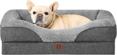 EHEYCIGA Memory Foam Dog Bed for Medium Size Dog, Orthopedic Dog Sofa Bed with Sides and Waterproof Liner, Washable Bolster Pet Bed Couch with Removable Cover, 30x20x6.5 Inch, Grey