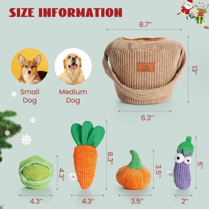 Nocciola Small Dog Toys- 15 Pack Grocery Bag Fruits and Veggies Dog Squeaky Toys, Small Puppy Toys to Keep Them Busy, Durable Plush Toys for Medium Dogs Aggressive Chewers, Cognitive Toys for Boredom