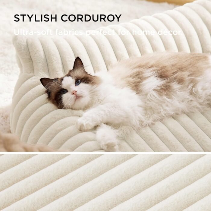 Bedsure Cute Couch for Pets - Fluffy Cat Sofa with Premium Soft Corduroy Fleece, Fuzzy Couch Bed with Removable Washable Cover, Supportive Cat Chair for Indoor Cats, 24inch, Cream