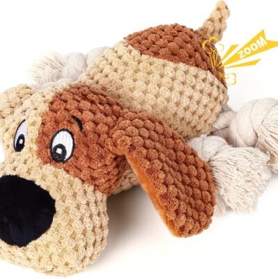 PUHOHUN Squeaky Dog Plush Toy for Large Chewers with Crinkle Paper and Squeaker - Tug of War Dog Toys