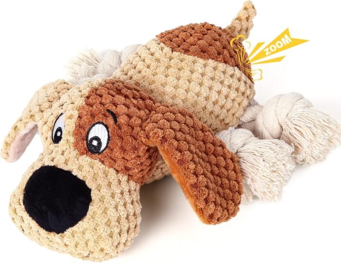 PUHOHUN Squeaky Dog Plush Toy for Large Chewers with Crinkle Paper and Squeaker - Tug of War Dog Toys