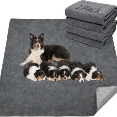 LOOBANI 2 Packs Extra Large Reusable Dog Mat for Floor, Non-Slip Washable Pee Pads for Dogs, Fast Absorbent Pet Whelping Pads, Puppy Playpen Mat for Incontinence, Housebreak, Crate, 36x48in, Gray
