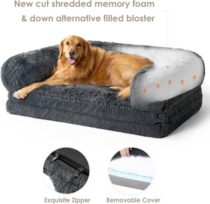 EHEYCIGA Foldable Human Dog Bed for Adult, Orthopedic Memory Foam Dog Bed for Humans, Waterproof Human Dog Bed for People, Faux Fur Human Sized Dog Bed, Dark Grey, 72"x44"x11"