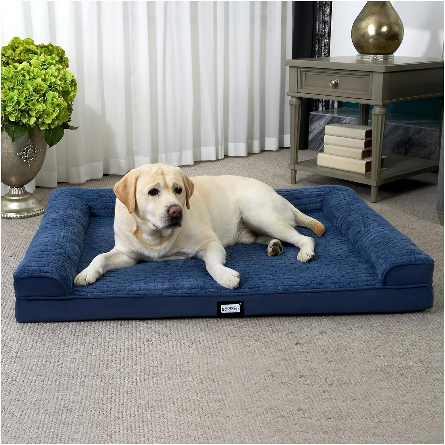 BALANCE Orthopedic Dog Bed for Large Dogs, Comfortable Dog Sofa Beds with Removable Washable Cover & Waterproof Lining, Egg Crate Foam Dogs Couch for Pet Sleeping, Blue