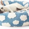 LE SURE Donut Small Dog Bed - Round Cat Beds for Indoor Cats Calming Pet Beds, Cute Modern Beds with Jacquard Shaggy Plush & Anti Slip Bottom, 30 Inch, Blue,M (30x30x8)