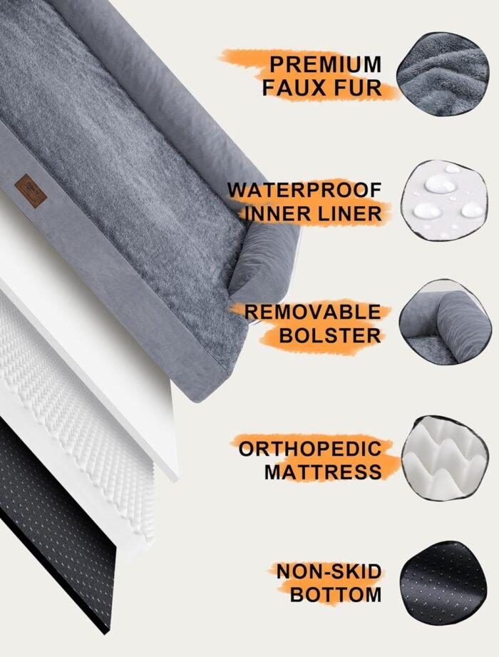 Large Dog Bed Orthopedic Washable: Beds Bolster - XL XLarge Extra Big Dogs - Memory Foam - Couch Sofa - Waterproof with Removable Cover