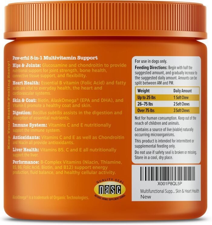 Zesty Paws Dog Multivitamin, Chewable Dog Vitamins and Supplements for Hip & Joints, Skin & Coat, Omega 3 Fish Oil for Dogs- Senior & Puppy Multivitamin - Peanut Butter- 90ct