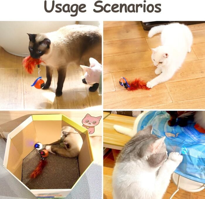 Migipaws Interactive Cat Ball Toy Set, Fun Tracker, Automatic Rolling Chase Ball with Fluffy Tail, A Small Mice, Rechargeable（White）