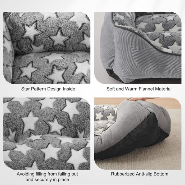 SIWA MARY Rectangle Dog Bed for Small Medium Dogs, Calming Dog Bed Small Size Dog, Orthopedic Dog Sofa Bed, Washable Soft Calming Sleeping Dog Soft Puppy Bed, Anti-Slip Bottom, Grey, S (20"x 19"x 6")