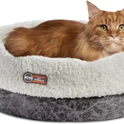 K&H Pet Products Heated Cat Bed Indoor, Thermo-Snuggle Cup Bomber Soft Heated Pet Bed for Large Indoor Cats and Small Dogs, Machine Washable, Waterproof Heated Pad, Safety Listed - 14x18in Gray