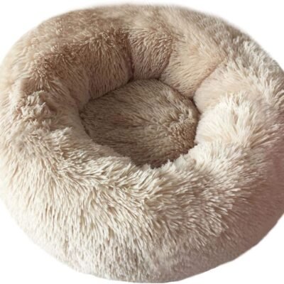 BODISEINT Modern Soft Plush Round Pet Bed for Cats or Small Dogs, Mini Medium Sized Dog Cat Bed Self Warming Autumn Winter Indoor Snooze Sleeping Cozy Kitty Teddy Kennel (20'' D x 8'' H, Champagne)