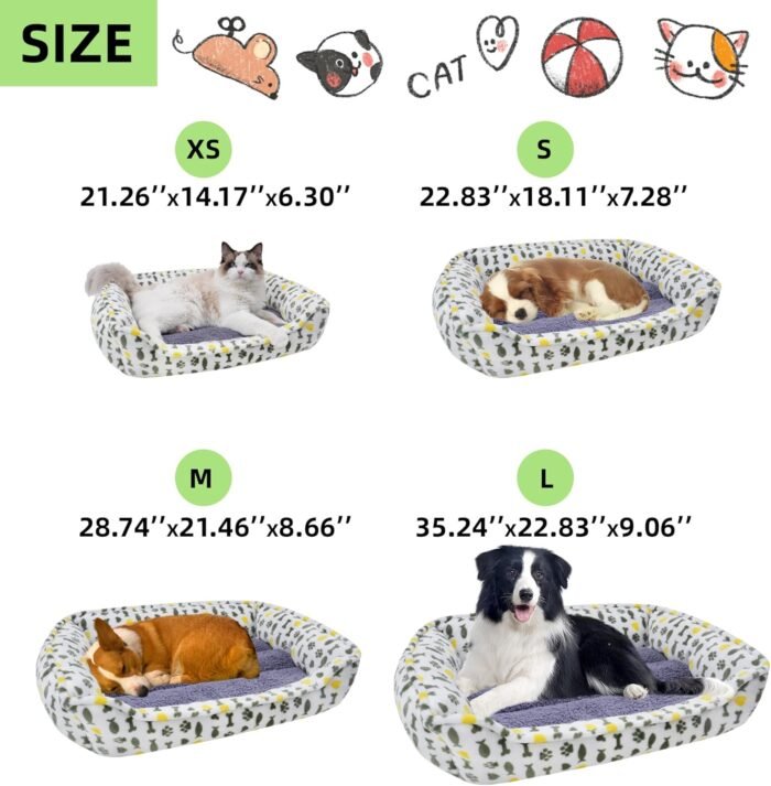 Dog Sofa Bed, Anti-Anxiety Puppy Cuddler Bed for Puppy Dog & Cat, Rectangle Washable Bed with Grey Mattress, Small …